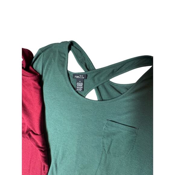 RUE 21 LOT OF 2 CROSS BACK TEES MAROON AND GREEN SIZE MEDIUM - Picture 1 of 7